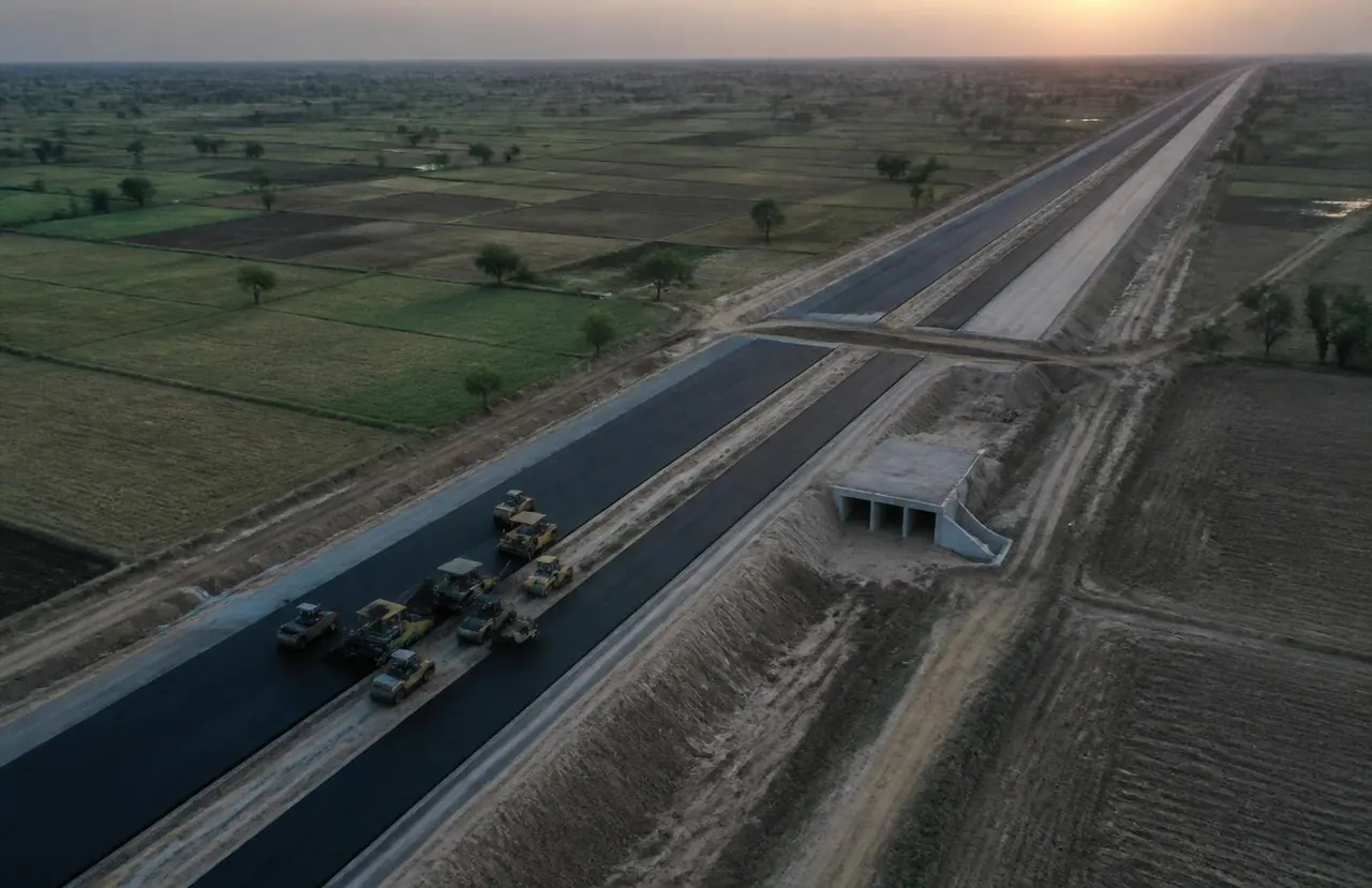 Representative image of a national highway under construction across agricultural plains